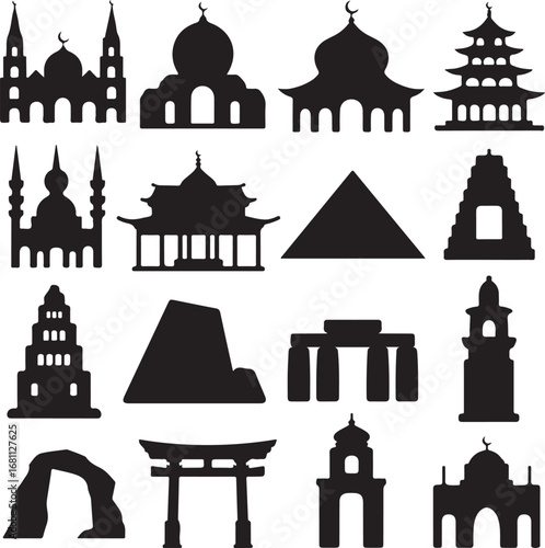 Famous architectural landmarks and religious buildings from different cultures Keywords