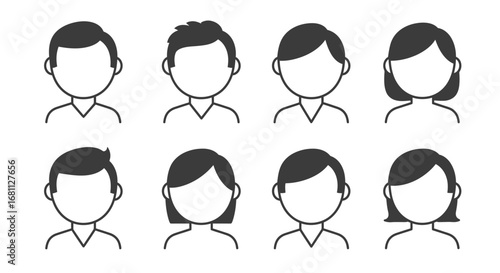 Diverse group of faceless people avatars representing different genders and hairstyles in a clean illustration