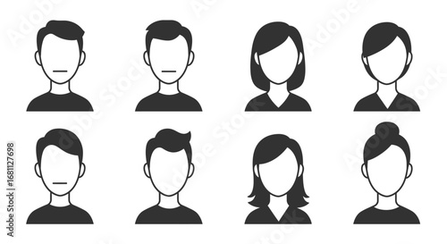 Collection of diverse anonymous user profile avatars representing men and women with various hairstyles and facial structures