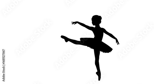 Elegant silhouette of a ballet dancer in a graceful pose on a white background