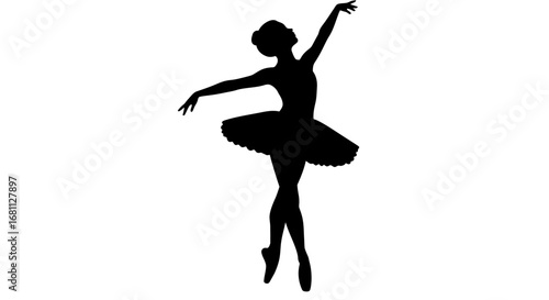 Elegant silhouette of a ballerina in a graceful pose on a white background