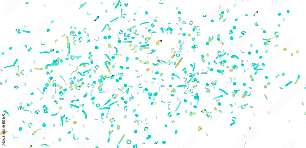 Naklejka premium High-quality image of teal and gold confetti exploding on white background, perfect for celebrations.