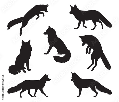 set of fox vector illustration, fox silhouette set for graphic design