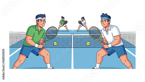 Tennis Match: A dynamic tennis illustration captures the intensity and athleticism of a tennis match, featuring players locked in competition with the focus on the tennis match. 