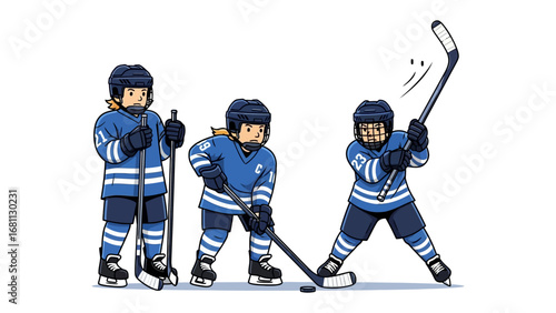 Youth Hockey Team in Action: A dynamic illustration captures the energy and skill of a youth hockey team, showcasing players in vibrant action, highlighting the spirit of teamwork and athleticism.