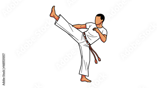 Martial Arts Mastery: A stylized illustration captures the dynamic power and precision of a martial artist executing a high kick, embodying strength and discipline.