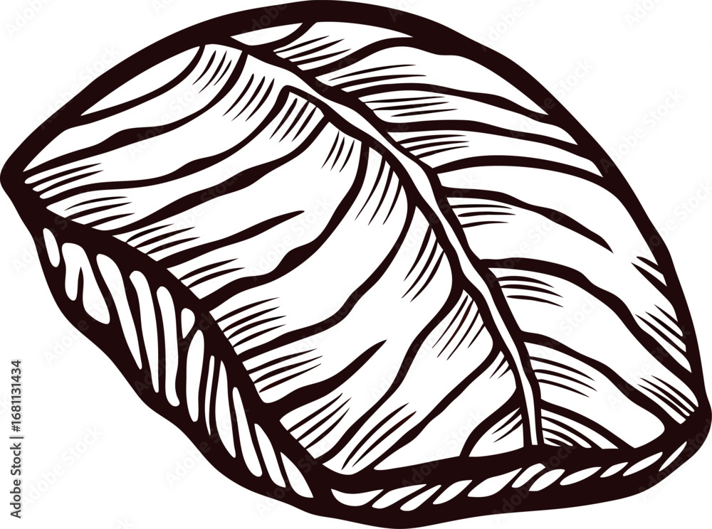 Obraz premium Hand drawn illustration of traditional salmon nigiri sushi with detailed seaweed and rice texture