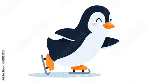 Penguin on Ice Skates: A cheerful penguin glides gracefully on ice skates, embodying the joy of winter activities and the charm of animated characters.