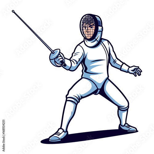 Fencer in Action: A determined fencer, poised for action, grips the foil tightly, showcasing dedication and skill in the arena.