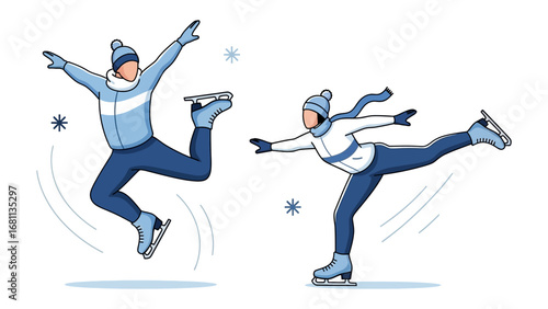 Figure Skating Pair in the Winter: A dynamic illustration of a figure skating pair gracefully gliding across the ice, capturing the artistry, athleticism, and elegance of winter sports.