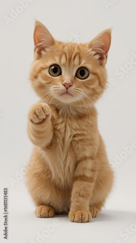 Cute ginger tabby cat with raised paw