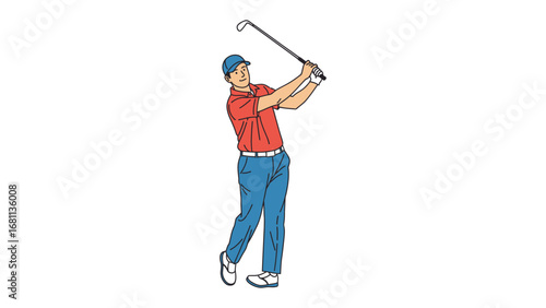 Golfing Swing: Captured in a minimalist style, a golfer is mid-swing, embodying the elegance and power of the sport. Focus is on the athletic prowess of the player.