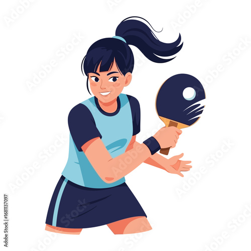 Table Tennis Action: A dynamic illustration of a confident player poised to strike, holding a paddle, showcasing the essence of agility, competition and skillful technique.