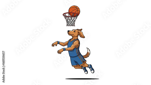 Canine Slam Dunk: An illustrated canine player executes a powerful slam dunk, showcasing the thrilling energy and enthusiasm of a sports moment.