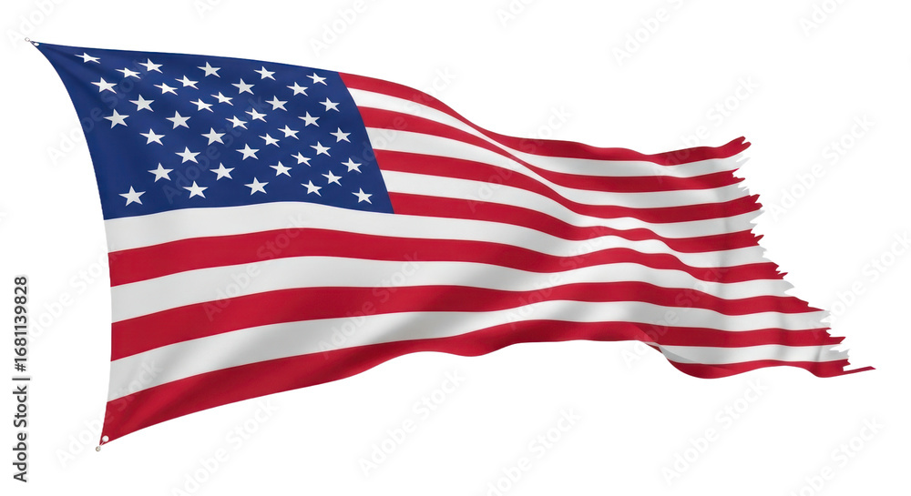 Obraz premium Waving American Flag with Bright Stars and Stripes, Isolated on Transparent Background. isolated on transparent background, png background. No Background PNG