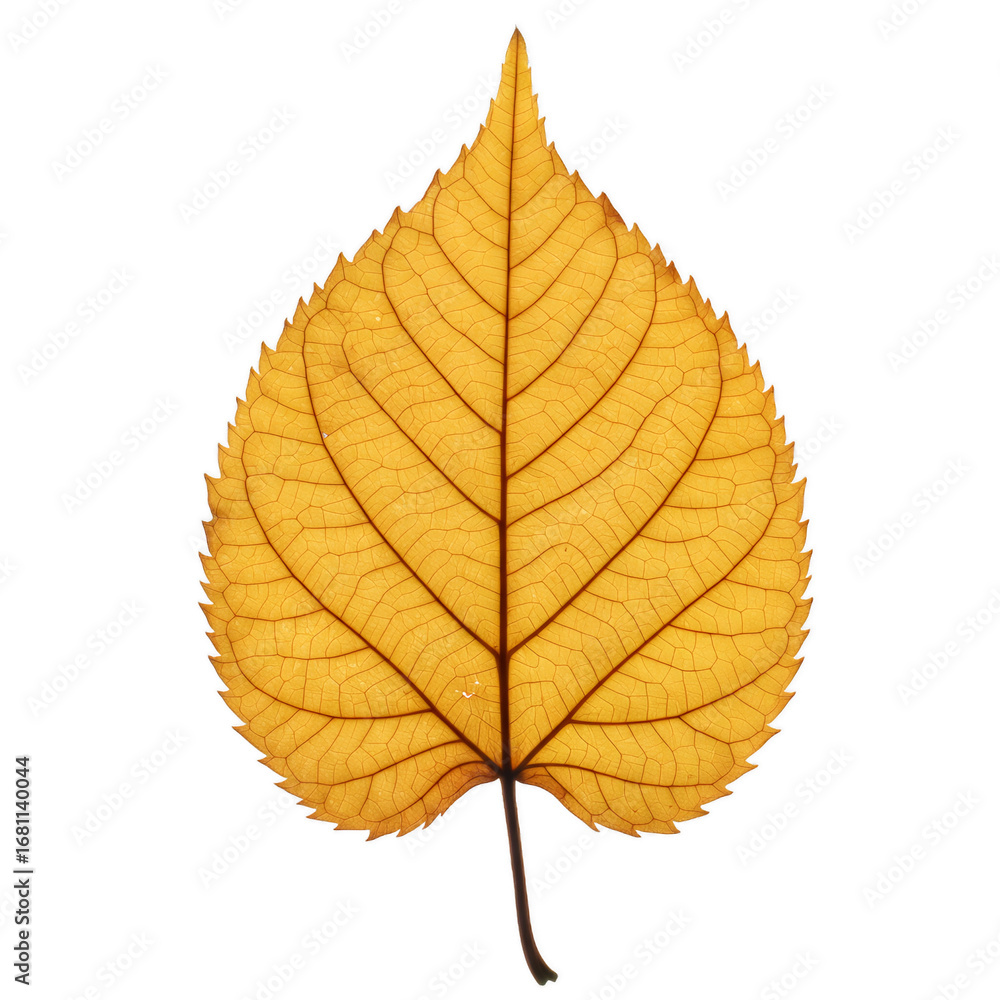Fototapeta premium Detailed Yellow Leaf on Transparent Background with Intricate Veins