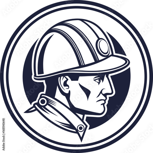 circular construction logo with a hard hat icon in.eps