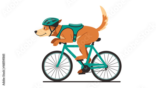 The Cycling Canine: A cheerful illustration of a dog enjoying a bicycle ride, fully equipped with a helmet and a backpack, highlighting themes of leisure, recreation, and active living.
