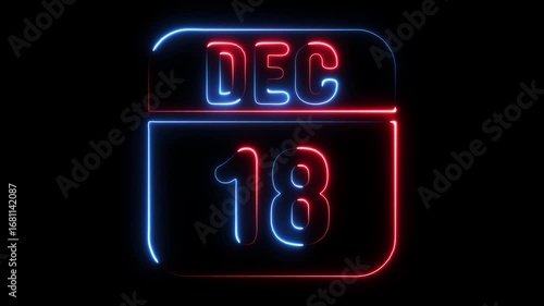 December eighteenth neon calendar date glowing abstract digital countdown timer holiday event celebration