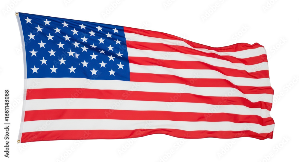 Fototapeta premium Vibrant American Flag with Stars and Stripes Waving, Isolated on a Transparent Background. isolated on transparent background, png background. Transparent Object PNG