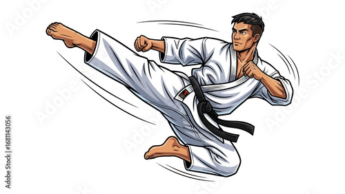 Martial Arts Mastery: A dynamic depiction of a martial artist, executing a powerful high kick with precision, capturing the strength and agility of the sport.