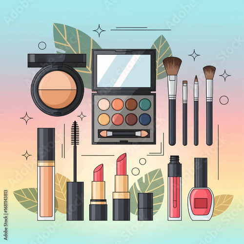 Glamorous Vector Illustration of Essential Makeup Products