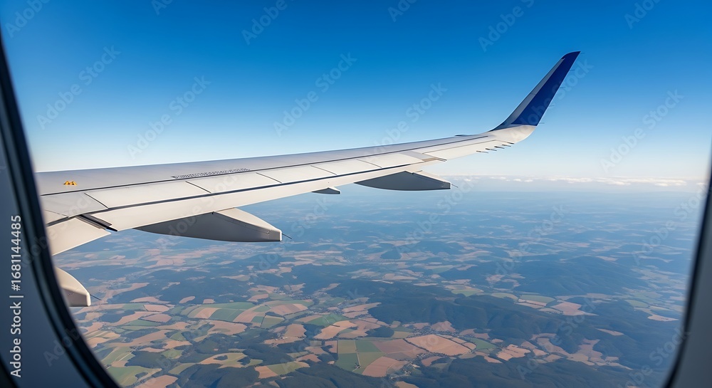 Obraz premium Airplane Wing Over Landscape.