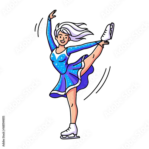 Graceful Ice Skater: A vibrant illustration captures the elegance of a figure skater in mid-performance, radiating energy, skill, and the sheer joy of the sport. 