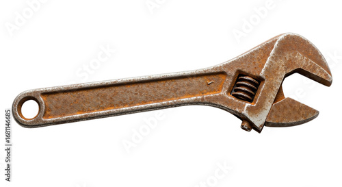 Rusty adjustable wrench isolated on transparent background