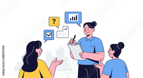 Business team conducting a market research survey and analyzing customer feedback for data-driven insights