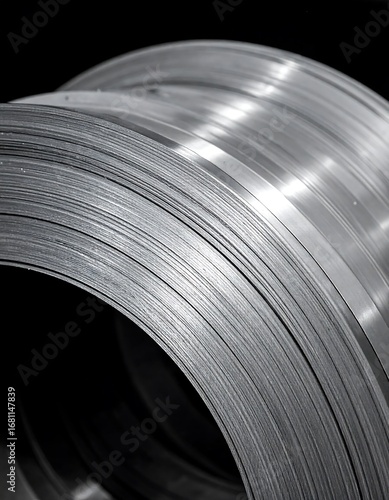 Rolled metal strips close-up