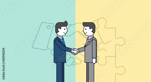 Business Partnership Handshake Agreement Representing Collaboration and Unity in a Colorful Design
