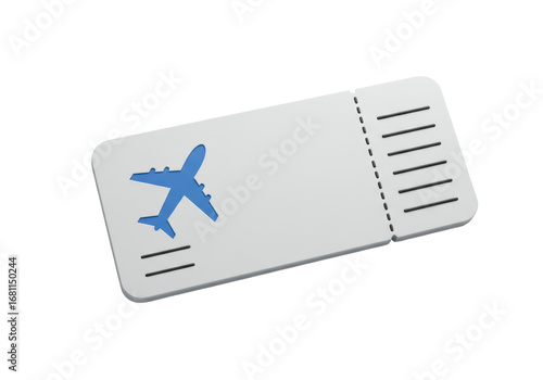 Isolated ticket with airplane and separation lines for control on a plane flight