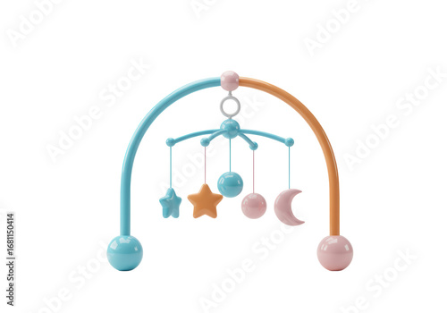 Принти на полотні Isolated baby mobile with moon and stars hanging on strings, colorful and playfu