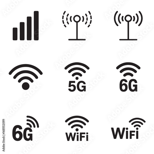 Wireless and Mobile Signal Icons Set