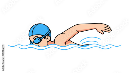 Swimming: A swimmer gracefully glides through the water, executing a perfect freestyle stroke, showcasing athleticism and the pure joy of aquatic activity.