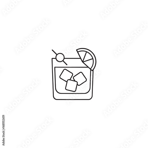 Cocktail Drink with Ice Cubes and Lime Icon
