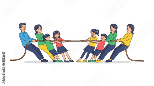 Tug of War Illustration: a group of people engage in a lively tug of war competition, symbolizing teamwork, strength, and the spirit of competition. A vibrant illustration of struggle and camaraderie.