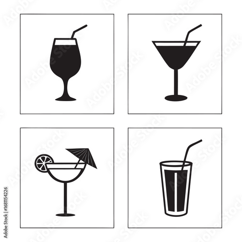 Four Black Silhouette Cocktail Drink Icons beverage