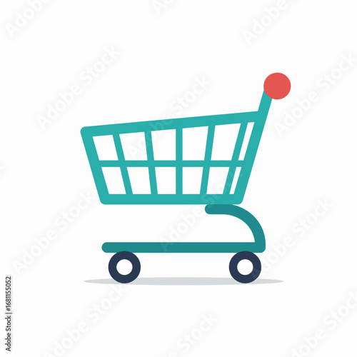Teal shopping cart icon, simple design, online shopping, retail symbol.