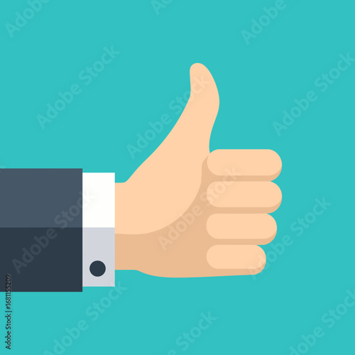 A stylized hand giving a thumbs-up gesture, signifying approval or agreement.