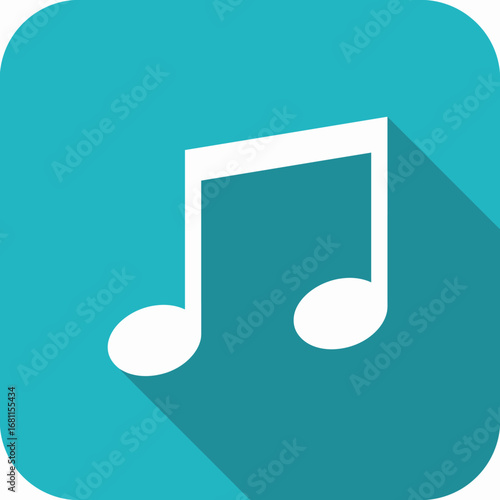 Simple white musical notes icon on teal square background.