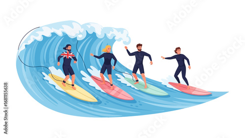 Surfing Adventure: Surfers conquer a cresting ocean wave, embodying the exhilarating essence of watersports and a lifestyle dedicated to thrill and adventure.