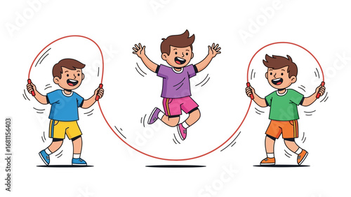 Children's Double Dutch Joy: Three young kids revel in a moment of glee as they engage in a classic double dutch jump rope game, showcasing their joyful energy.