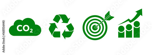 Green Business Icons CO2 Reduction, Recycling, Target, Growth