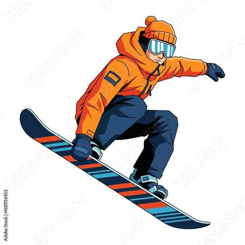 Snowboarder on a Slope: An athlete expertly carves through fresh powder, demonstrating skill and poise against the backdrop of a serene winter landscape.