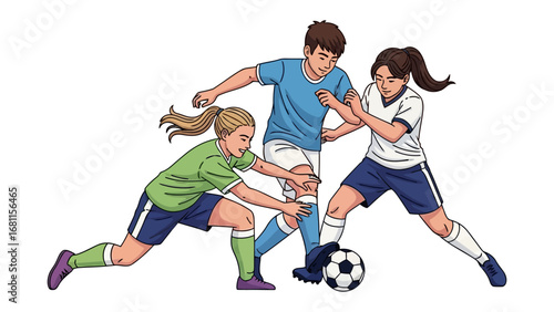 Soccer Showdown: A dynamic illustration captures a captivating soccer match scene, showcasing skillful players in the midst of a spirited competition for the ball, embodying the thrill of sport.