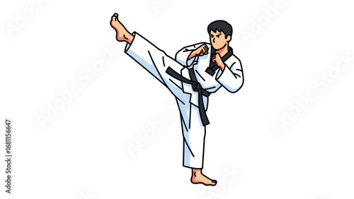 Martial Arts Power: A karate master executing a dynamic high kick, showcasing power, precision, and dedication to the art of self-defense. 