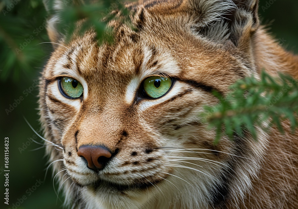 Obraz premium 緑の瞳を持つユーラシアオオヤマネコのポートレート