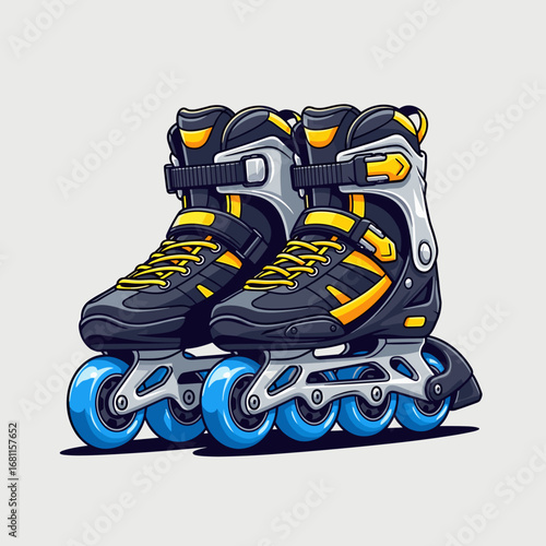 Inline skates with blue wheels in modern design and vibrant colors  